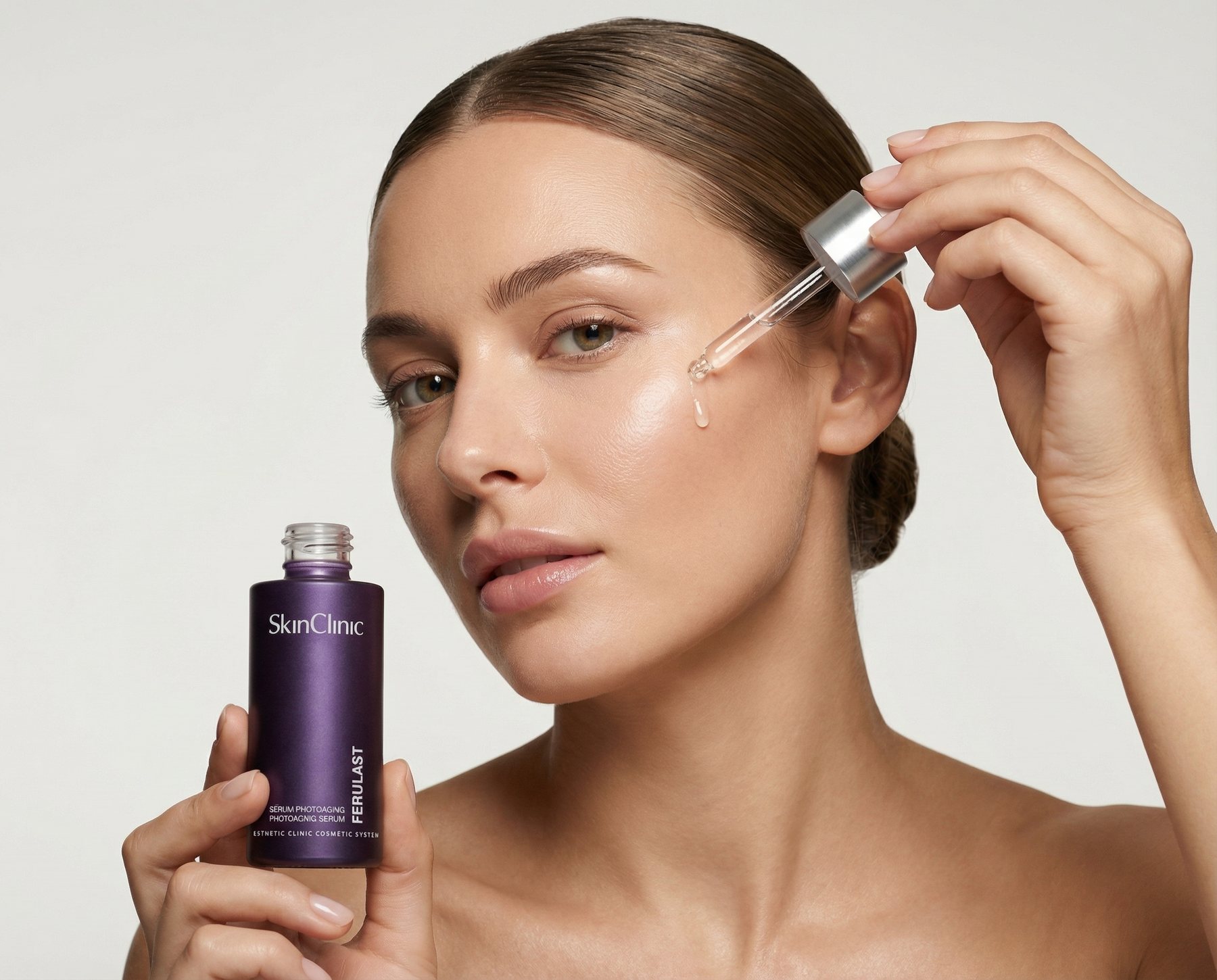Woman applying a serum with a dropper